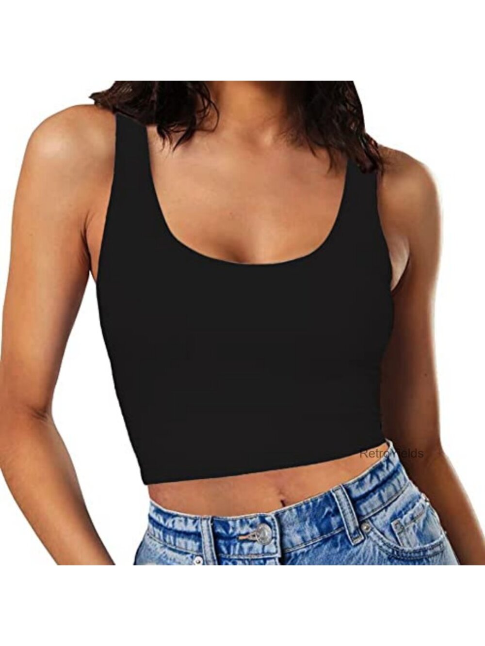Sleeveless Double Layer Crop Tank Top with Deep Scoop Neck Slim Fit
